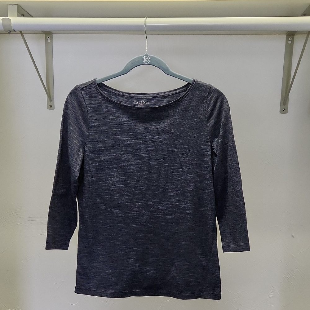 Womens Talbots Dark Navy Marbled 3/4 Inch Sleeve T-shirt Size Small